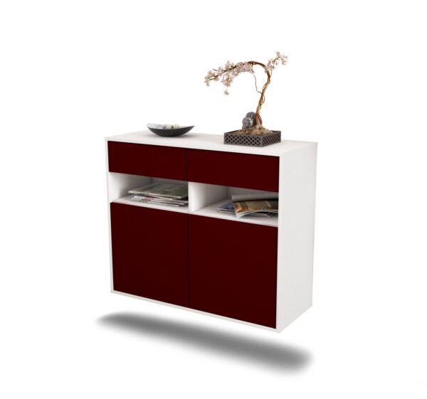 Sideboard North Las Vegas | hängend | Korpus Weiß | Front in Bordeaux | 92x79x35cm (BxHxT)