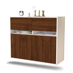 Sideboard Akron | hängend | Korpus Weiß | Front in Walnuss Holz Optik | 92x79x35cm (BxHxT)