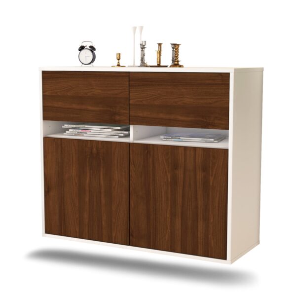 Sideboard Akron | hängend | Korpus Weiß | Front in Walnuss Holz Optik | 92x79x35cm (BxHxT)