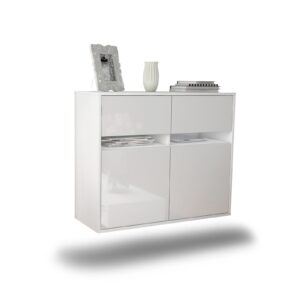 Sideboard Akron | hängend | Korpus Weiß | Front in Hochglanz Weiß | 92x79x35cm (BxHxT)