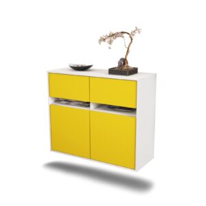 Sideboard Akron | hängend | Korpus Weiß | Front in Gelb | 92x79x35cm (BxHxT)