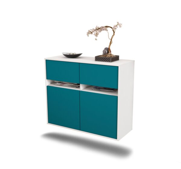 Sideboard Akron | hängend | Korpus Weiß | Front in Türkis | 92x79x35cm (BxHxT)