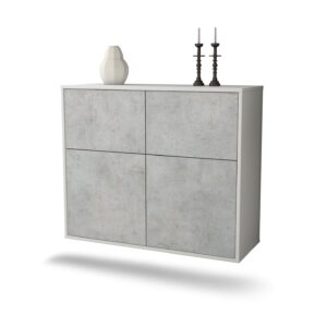 Sideboard Gilbert | hängend | Korpus Weiß | Front in Beton Optik | 92x79x35cm (BxHxT)