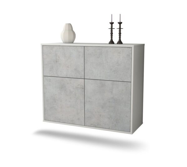 Sideboard Gilbert | hängend | Korpus Weiß | Front in Beton Optik | 92x79x35cm (BxHxT)