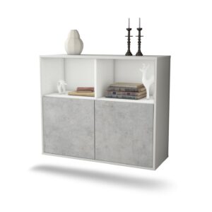 Sideboard Rochester | hängend | Korpus Weiß | Front in Beton Optik | 92x79x35cm (BxHxT)