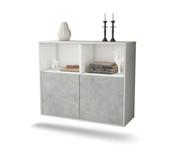 Sideboard Rochester | hängend | Korpus Weiß | Front in Beton Optik | 92x79x35cm (BxHxT)
