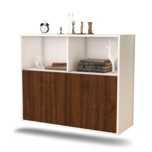 Sideboard Rochester | hängend | Korpus Weiß | Front in Walnuss Holz Optik | 92x79x35cm (BxHxT)