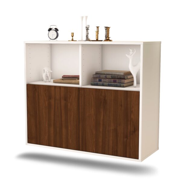 Sideboard Rochester | hängend | Korpus Weiß | Front in Walnuss Holz Optik | 92x79x35cm (BxHxT)