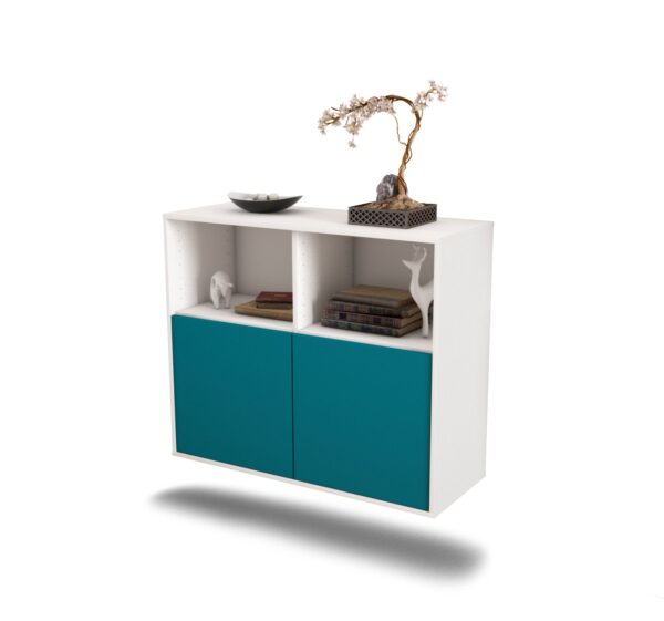 Sideboard Rochester | hängend | Korpus Weiß | Front in Türkis | 92x79x35cm (BxHxT)