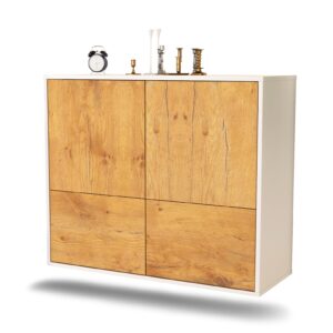 Sideboard Montgomery | hängend | Korpus Weiß | Front in Eiche Holz Optik | 92x79x35cm (BxHxT)