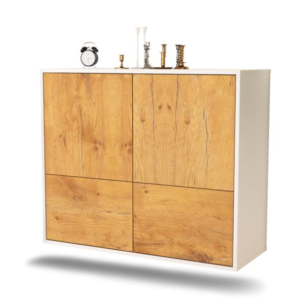 Sideboard Montgomery | hängend | Korpus Weiß | Front in Eiche Holz Optik | 92x79x35cm (BxHxT)