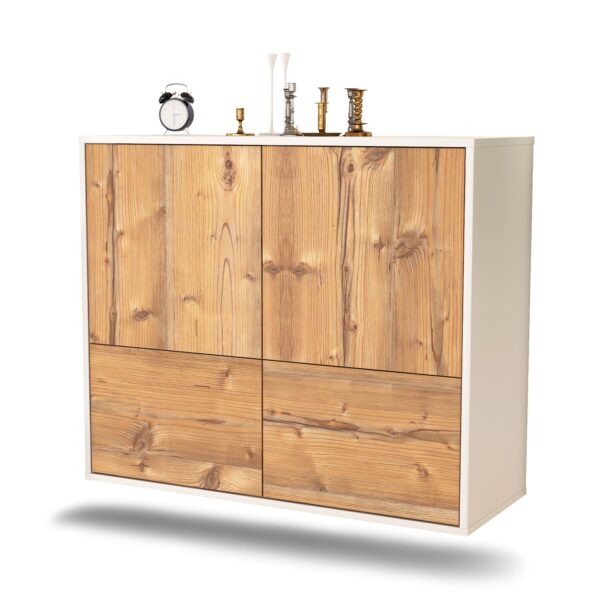 Sideboard Montgomery | hängend | Korpus Weiß | Front in Pinie Holz Optik | 92x79x35cm (BxHxT)