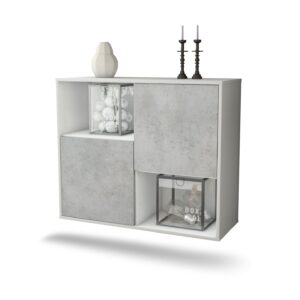 Sideboard Modesto | hängend | Korpus Weiß | Front in Beton Optik | 92x79x35cm (BxHxT)