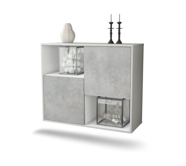 Sideboard Modesto | hängend | Korpus Weiß | Front in Beton Optik | 92x79x35cm (BxHxT)