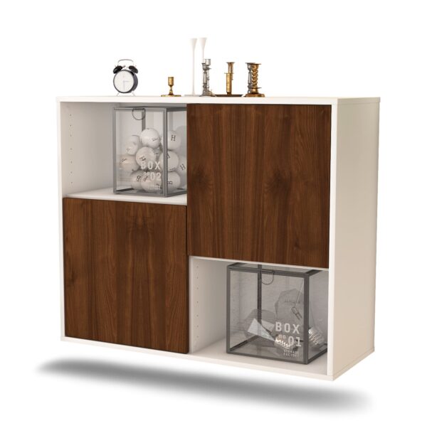 Sideboard Modesto | hängend | Korpus Weiß | Front in Walnuss Holz Optik | 92x79x35cm (BxHxT)