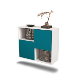 Sideboard Modesto | hängend | Korpus Weiß | Front in Türkis | 92x79x35cm (BxHxT)
