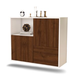 Sideboard Boise | hängend | Korpus Weiß | Front in Walnuss Holz Optik | 92x79x35cm (BxHxT)