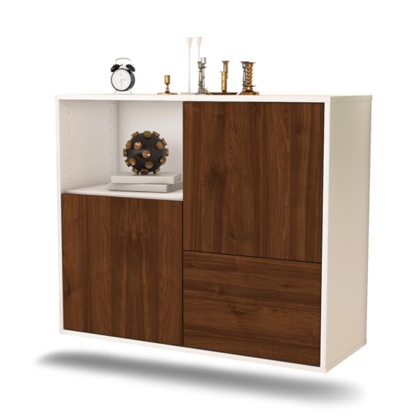 Sideboard Boise | hängend | Korpus Weiß | Front in Walnuss Holz Optik | 92x79x35cm (BxHxT)