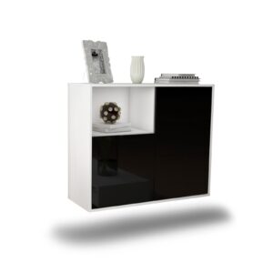 Sideboard Boise | hängend | Korpus Weiß | Front in Hochglanz Schwarz | 92x79x35cm (BxHxT)