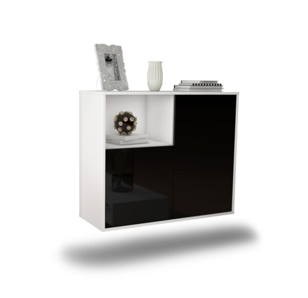 Sideboard Boise | hängend | Korpus Weiß | Front in Hochglanz Schwarz | 92x79x35cm (BxHxT)
