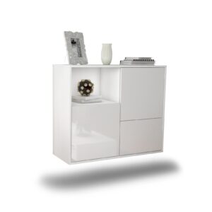 Sideboard Boise | hängend | Korpus Weiß | Front in Hochglanz Weiß | 92x79x35cm (BxHxT)