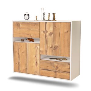 Sideboard Irvine | hängend | Korpus Weiß | Front in Pinie Holz Optik | 92x79x35cm (BxHxT)