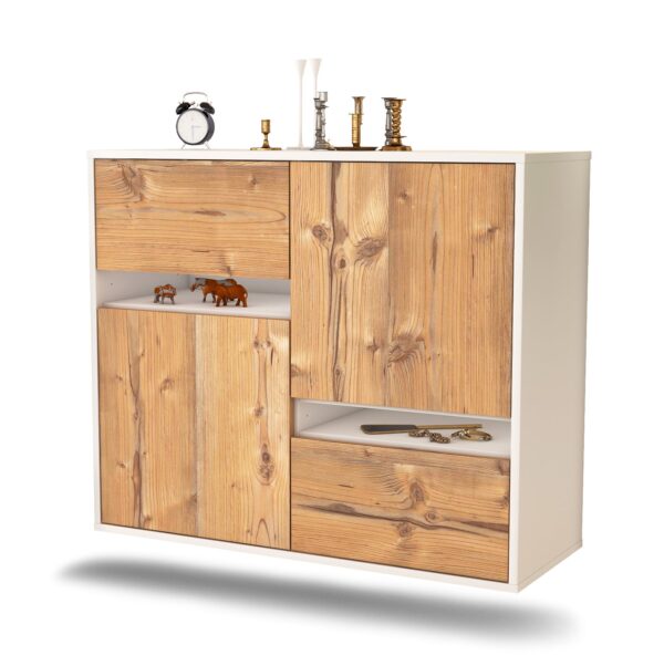 Sideboard Irvine | hängend | Korpus Weiß | Front in Pinie Holz Optik | 92x79x35cm (BxHxT)