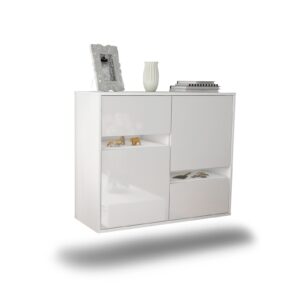 Sideboard Irvine | hängend | Korpus Weiß | Front in Hochglanz Weiß | 92x79x35cm (BxHxT)