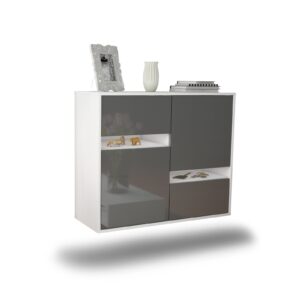 Sideboard Irvine | hängend | Korpus Weiß | Front in Hochglanz Grau | 92x79x35cm (BxHxT)
