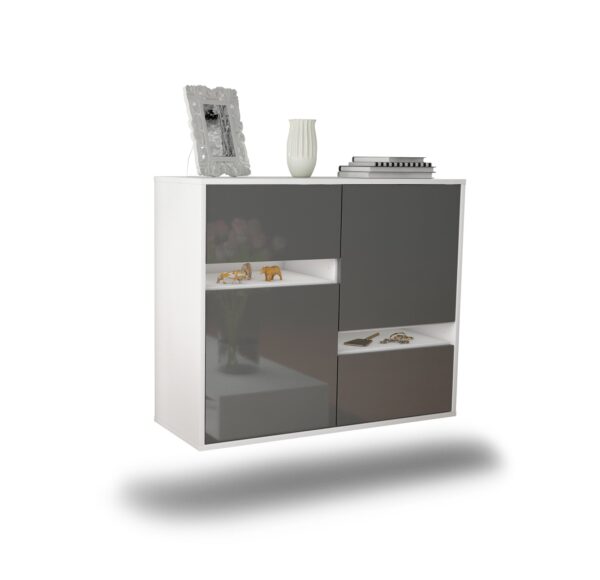Sideboard Irvine | hängend | Korpus Weiß | Front in Hochglanz Grau | 92x79x35cm (BxHxT)