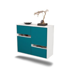 Sideboard Irvine | hängend | Korpus Weiß | Front in Türkis | 92x79x35cm (BxHxT)