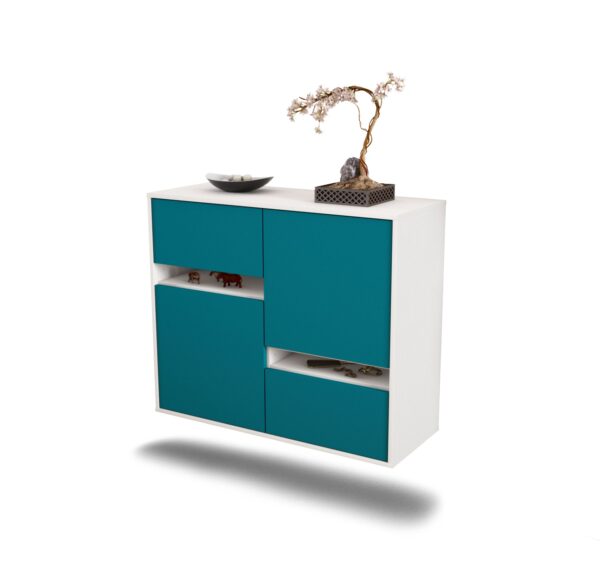 Sideboard Irvine | hängend | Korpus Weiß | Front in Türkis | 92x79x35cm (BxHxT)