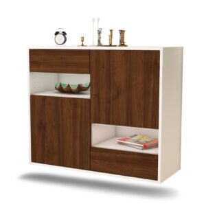Sideboard Spokane | hängend | Korpus Weiß | Front in Walnuss Holz Optik | 92x79x35cm (BxHxT)