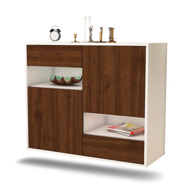 Sideboard Spokane | hängend | Korpus Weiß | Front in Walnuss Holz Optik | 92x79x35cm (BxHxT)