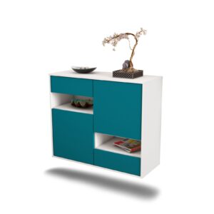 Sideboard Spokane | hängend | Korpus Weiß | Front in Türkis | 92x79x35cm (BxHxT)