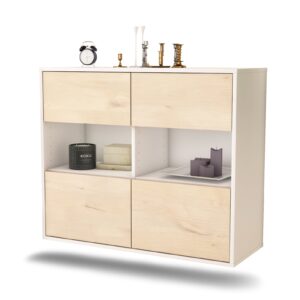 Sideboard Richmond | hängend | Korpus Weiß | Front in Zeder Holz Optik | 92x79x35cm (BxHxT)