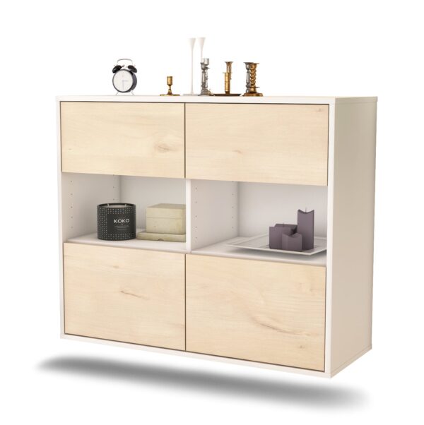 Sideboard Richmond | hängend | Korpus Weiß | Front in Zeder Holz Optik | 92x79x35cm (BxHxT)