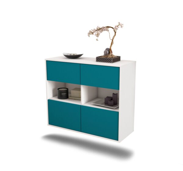 Sideboard Richmond | hängend | Korpus Weiß | Front in Türkis | 92x79x35cm (BxHxT)