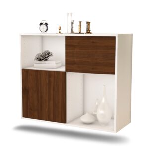 Sideboard Shreveport | hängend | Korpus Weiß | Front in Walnuss Holz Optik | 92x79x35cm (BxHxT)