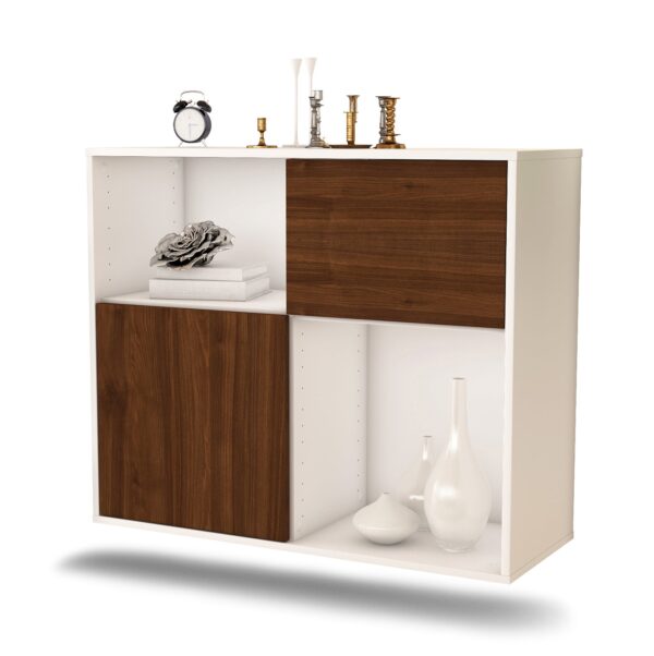 Sideboard Shreveport | hängend | Korpus Weiß | Front in Walnuss Holz Optik | 92x79x35cm (BxHxT)