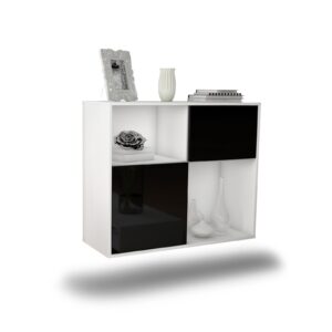 Sideboard Shreveport | hängend | Korpus Weiß | Front in Hochglanz Schwarz | 92x79x35cm (BxHxT)