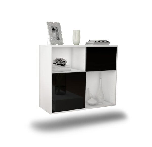 Sideboard Shreveport | hängend | Korpus Weiß | Front in Hochglanz Schwarz | 92x79x35cm (BxHxT)