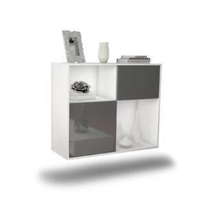 Sideboard Shreveport | hängend | Korpus Weiß | Front in Hochglanz Grau | 92x79x35cm (BxHxT)