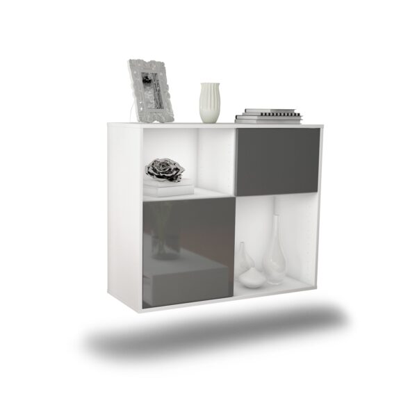 Sideboard Shreveport | hängend | Korpus Weiß | Front in Hochglanz Grau | 92x79x35cm (BxHxT)