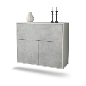 Sideboard Irving | hängend | Korpus Weiß | Front in Beton Optik | 92x79x35cm (BxHxT)