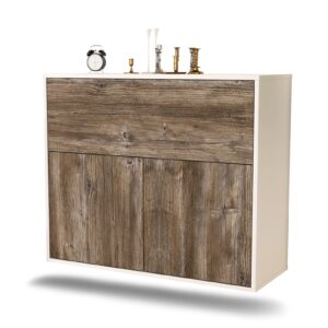 Sideboard Irving | hängend | Korpus Weiß | Front in Treibholz Holz Optik | 92x79x35cm (BxHxT)