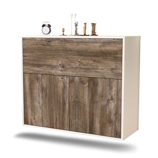 Sideboard Irving | hängend | Korpus Weiß | Front in Treibholz Holz Optik | 92x79x35cm (BxHxT)