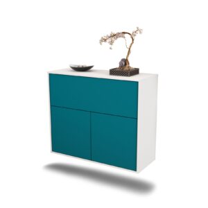 Sideboard Irving | hängend | Korpus Weiß | Front in Türkis | 92x79x35cm (BxHxT)