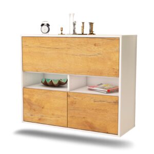 Sideboard San Bernardino | hängend | Korpus Weiß | Front in Eiche Holz Optik | 92x79x35cm (BxHxT)