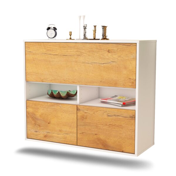 Sideboard San Bernardino | hängend | Korpus Weiß | Front in Eiche Holz Optik | 92x79x35cm (BxHxT)